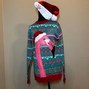Blizzard Bay Flamingo Ugly Christmas Sweater – 3D Appliqué – Size Small